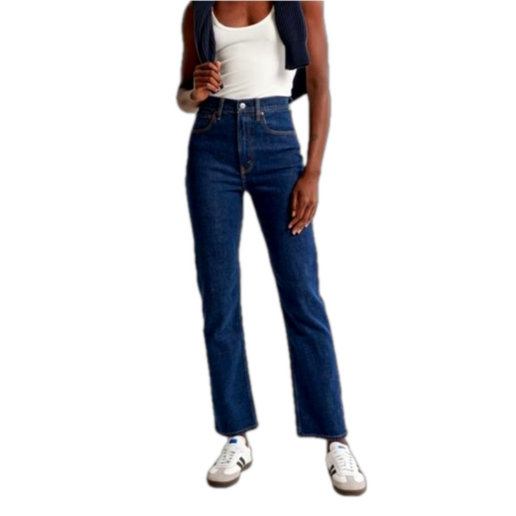 NWT Abercrombie & Fitch Ultra High Rise Ankle Straight Dark Blue 32 Short or 14 - Picture 1 of 10
